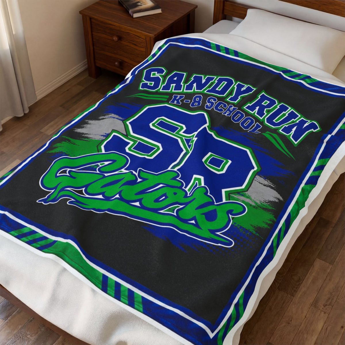 School Spirit Plush Blanket — "Sandy Run K-8 School SP Gators" Velveteen Throw