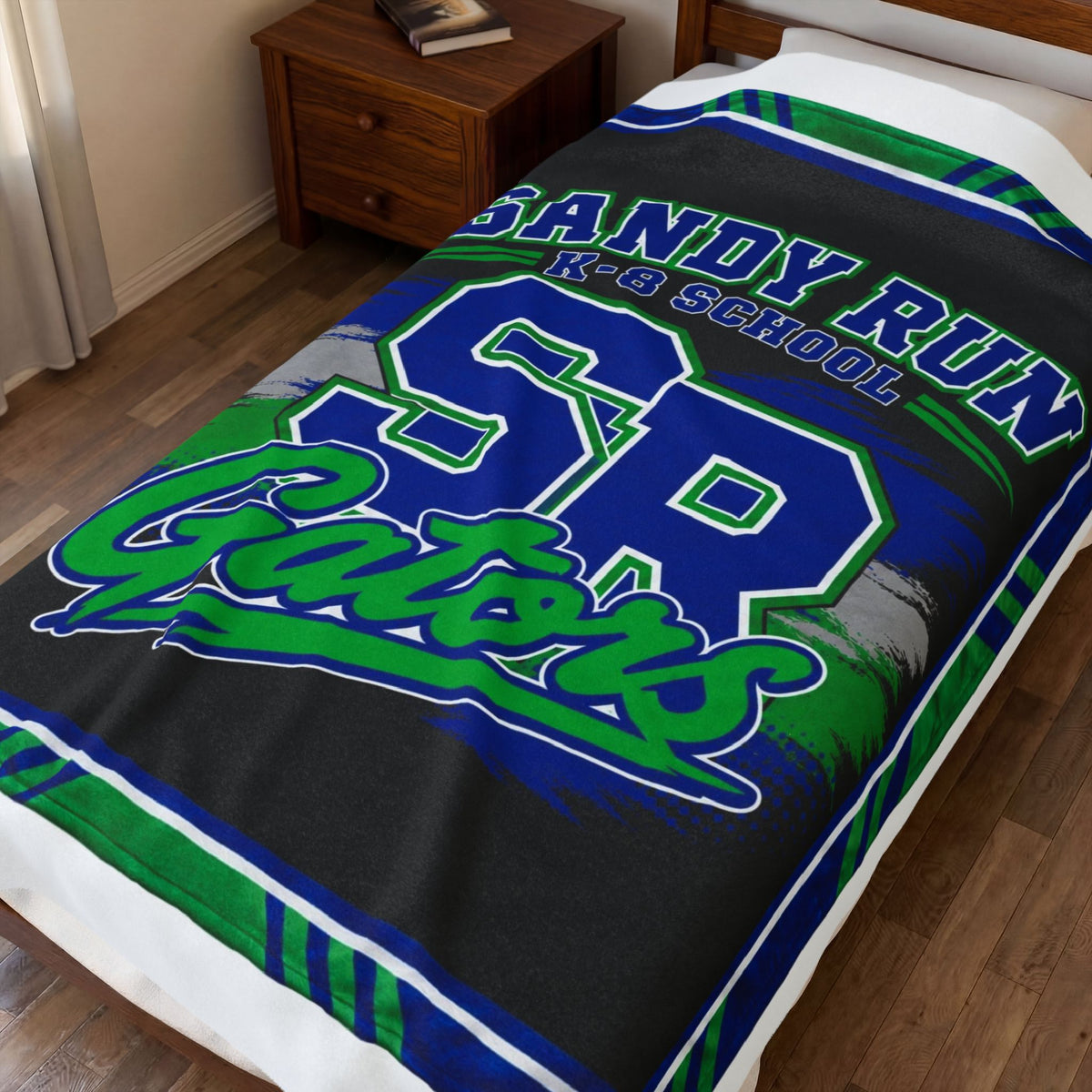 School Spirit Plush Blanket — "Sandy Run K-8 School SP Gators" Velveteen Throw