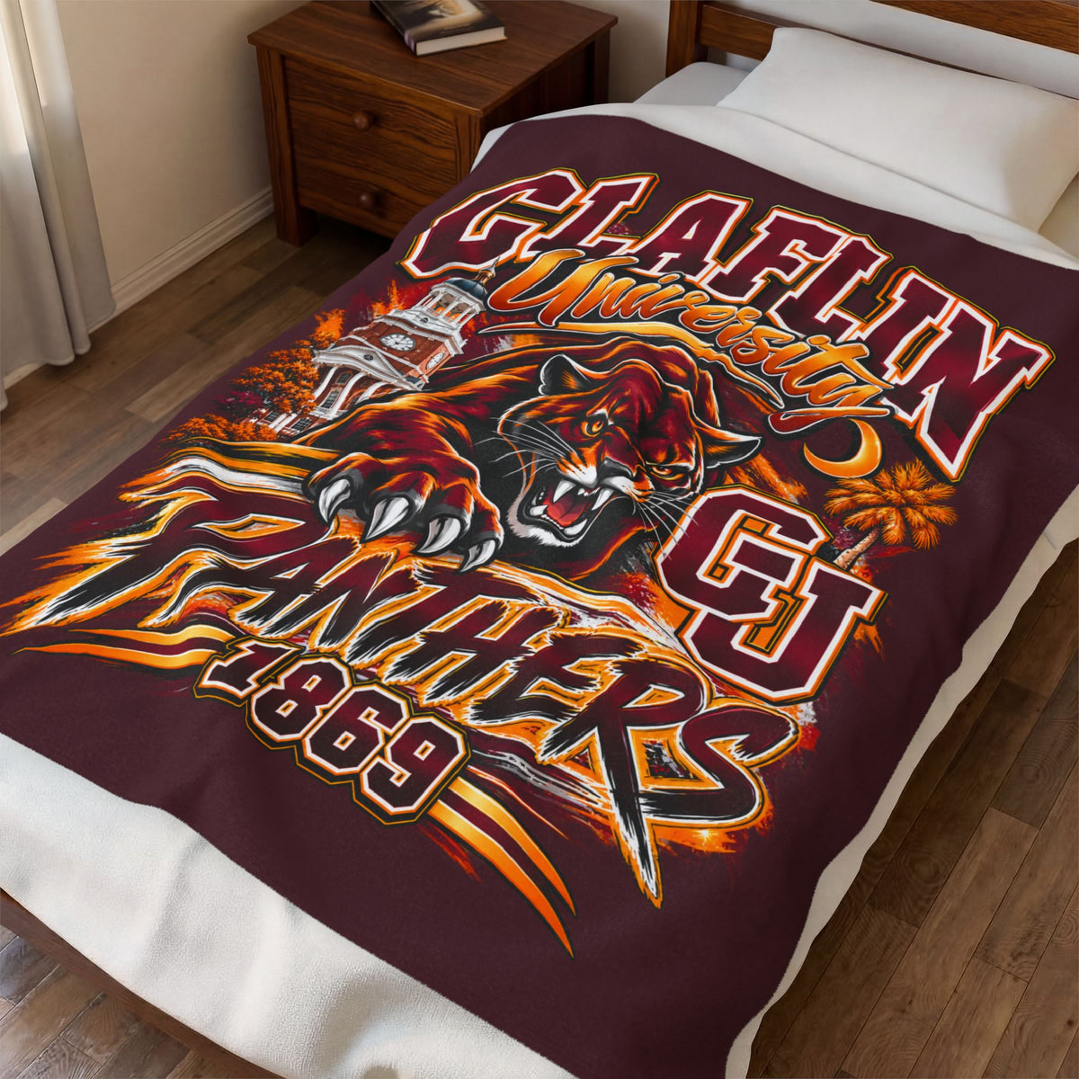 Claflin University Panthers Velveteen Plush Blanket