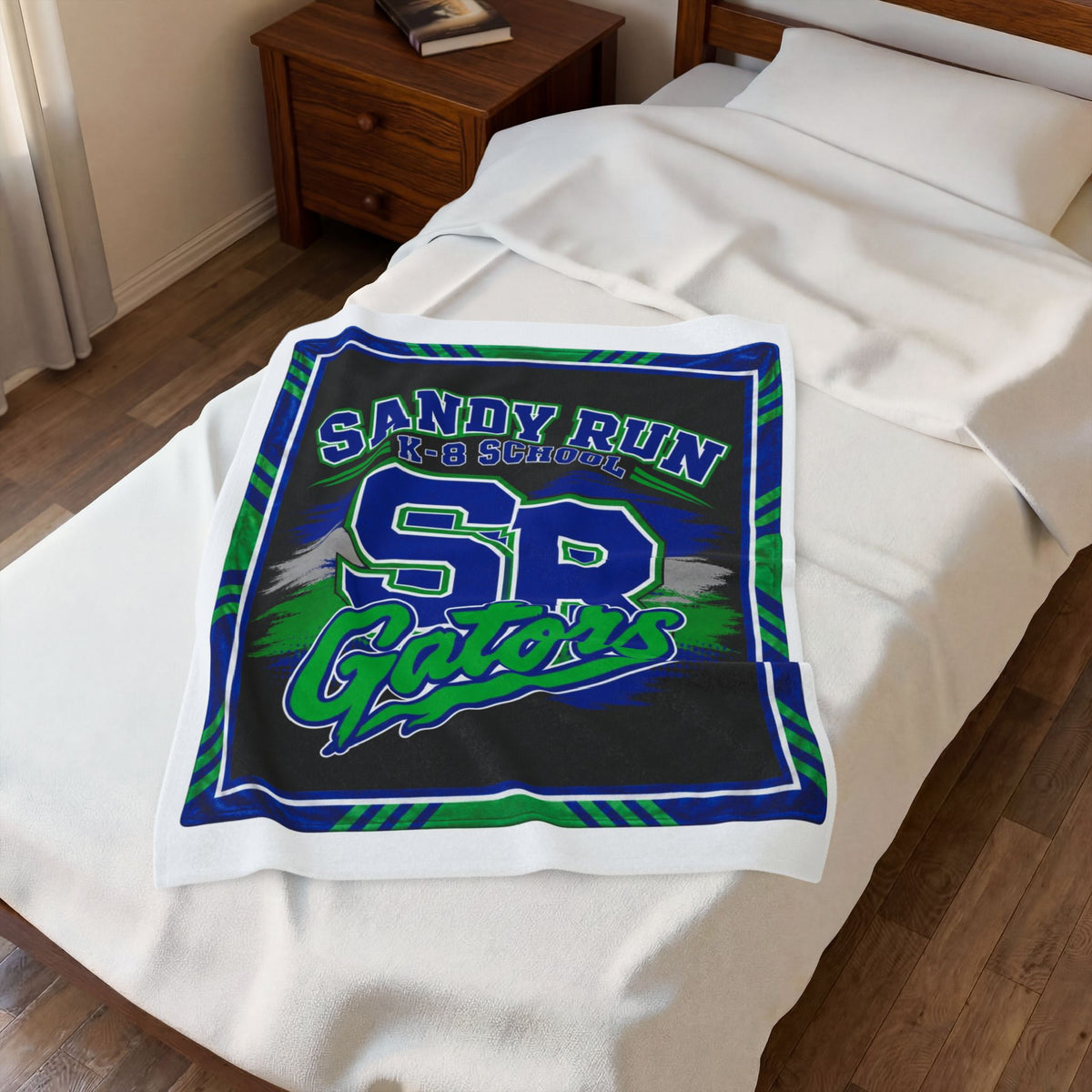 School Spirit Plush Blanket — "Sandy Run K-8 School SP Gators" Velveteen Throw